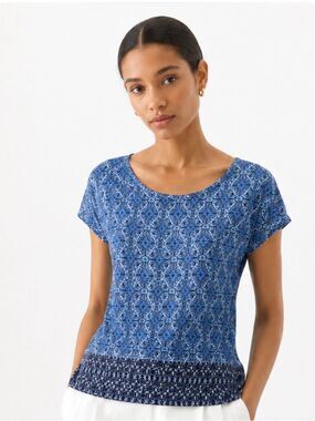 J.JILL Blue Printed Short Sleeve Women's Top Size XS